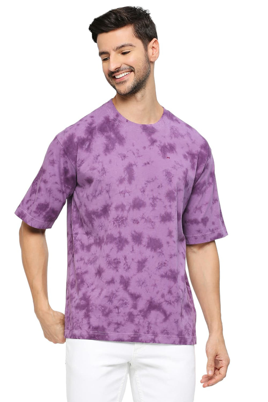 BASICS RELAXED FIT WOOD VIOLET COTTON TIE DYE CREW T-SHIRTS