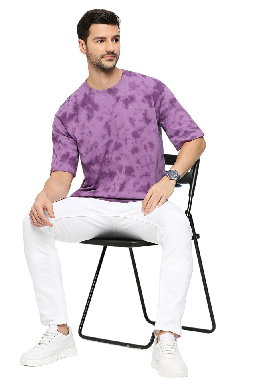 BASICS RELAXED FIT WOOD VIOLET COTTON TIE DYE CREW T-SHIRTS