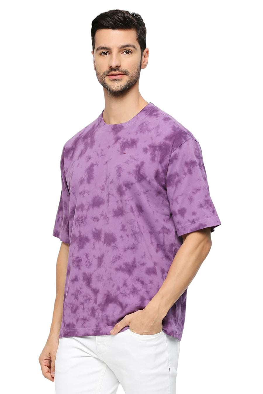 BASICS RELAXED FIT WOOD VIOLET COTTON TIE DYE CREW T-SHIRTS