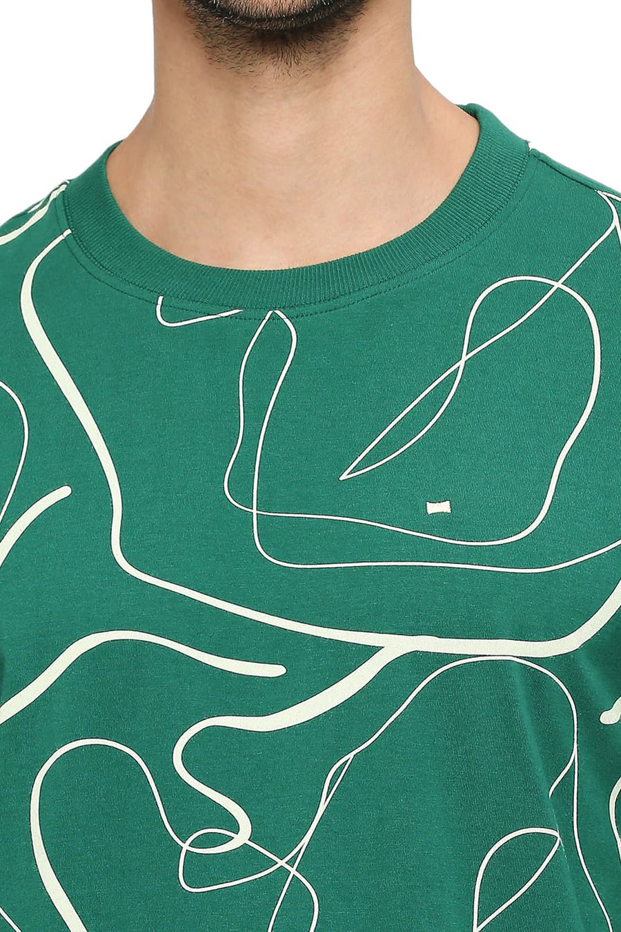 BASICS RELAXED FIT VERDANT GREEN COTTON PRINTED CREW T-SHIRTS