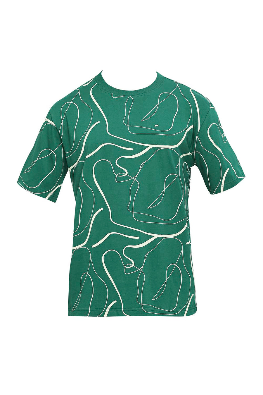 BASICS RELAXED FIT VERDANT GREEN COTTON PRINTED CREW T-SHIRTS