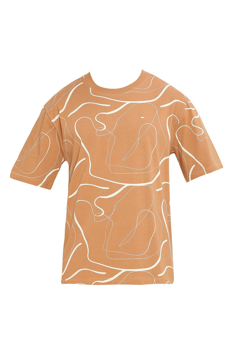 BASICS RELAXED FIT CAMEL COTTON PRINTED CREW T-SHIRTS
