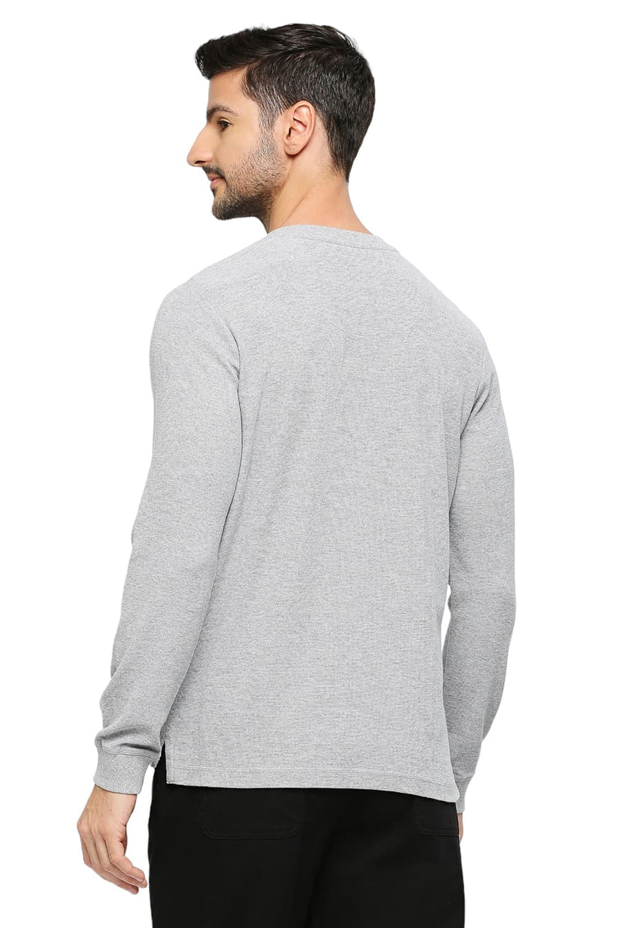 BASICS MUSCLE FIT GREY HEATHER COTTON POLYESTER SOLID HENLEY T-SHIRTS