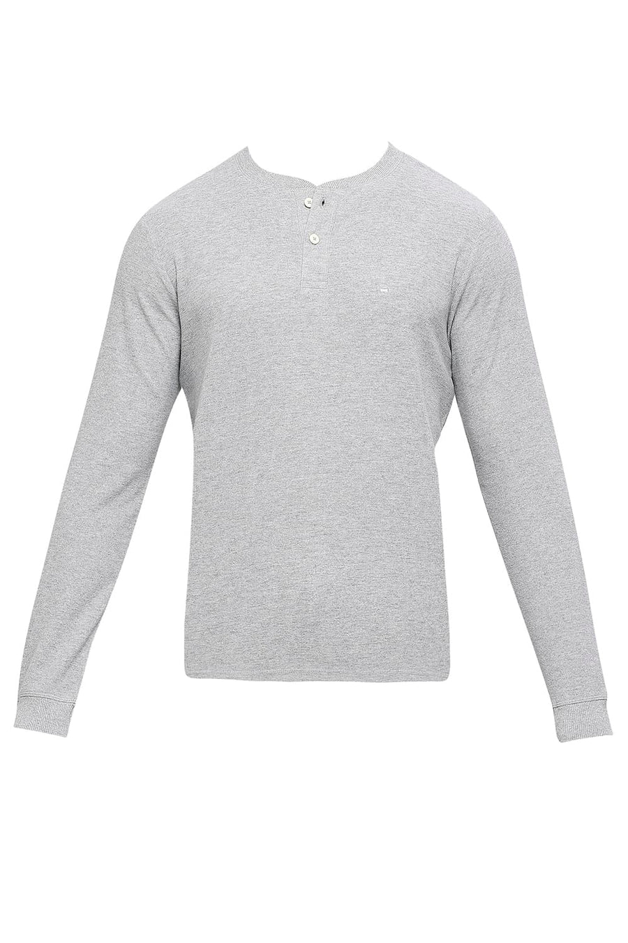 BASICS MUSCLE FIT GREY HEATHER COTTON POLYESTER SOLID HENLEY T-SHIRTS