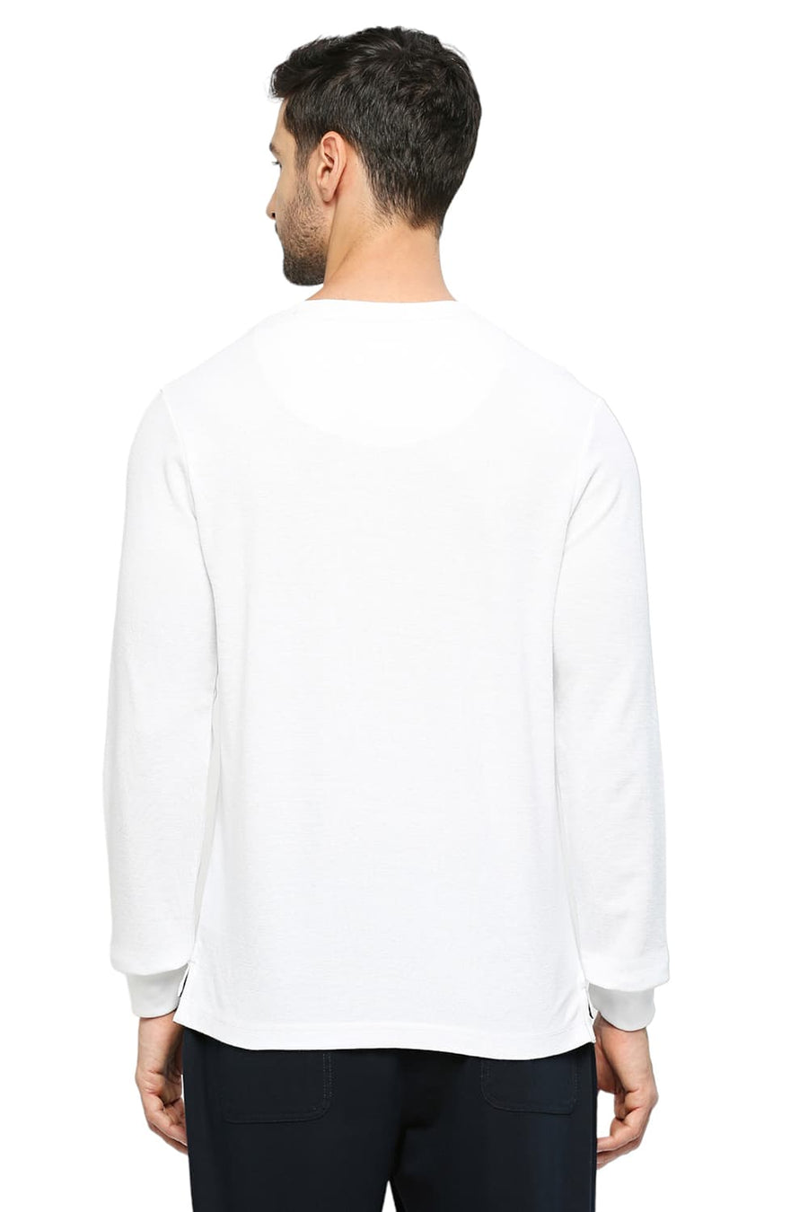 BASICS MUSCLE FIT BRIGHT WHITE COTTON POLYESTER SOLID HENLEY T-SHIRTS