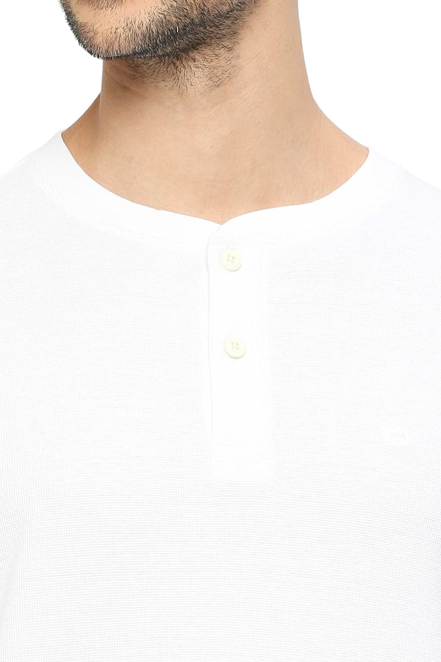BASICS MUSCLE FIT BRIGHT WHITE COTTON POLYESTER SOLID HENLEY T-SHIRTS
