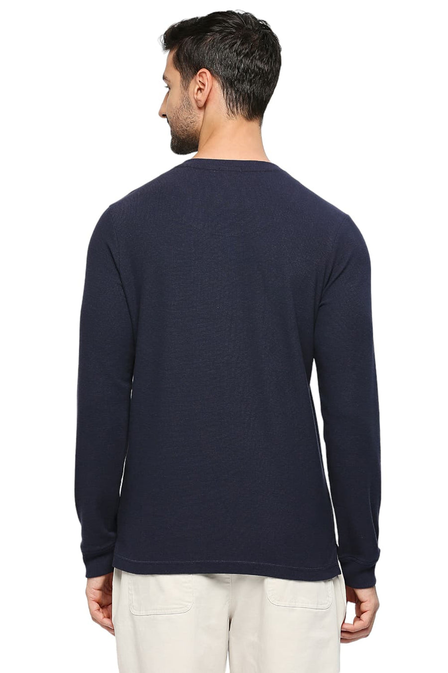 BASICS MUSCLE FIT NAVLACADEMY COTTON POLYESTER SOLID HENLEY T-SHIRTS
