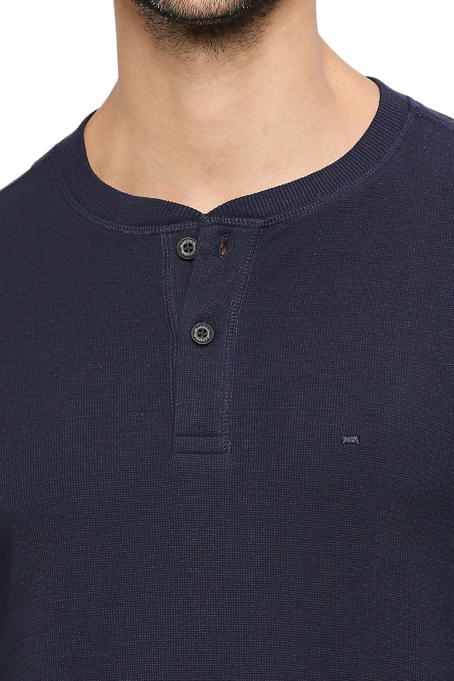 BASICS MUSCLE FIT NAVLACADEMY COTTON POLYESTER SOLID HENLEY T-SHIRTS