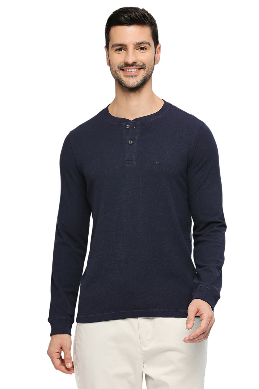 BASICS MUSCLE FIT NAVLACADEMY COTTON POLYESTER SOLID HENLEY T-SHIRTS