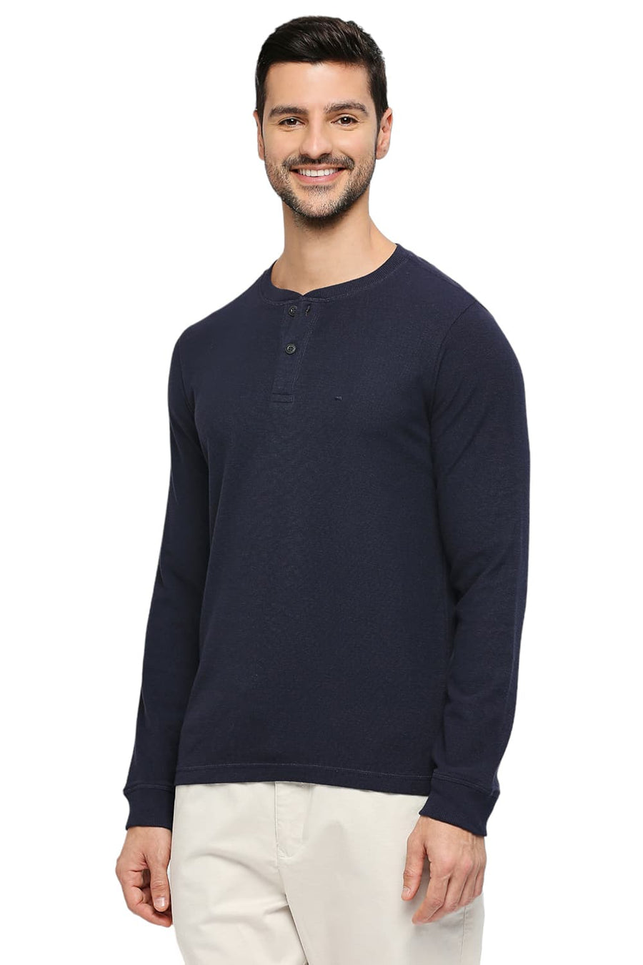 BASICS MUSCLE FIT NAVLACADEMY COTTON POLYESTER SOLID HENLEY T-SHIRTS