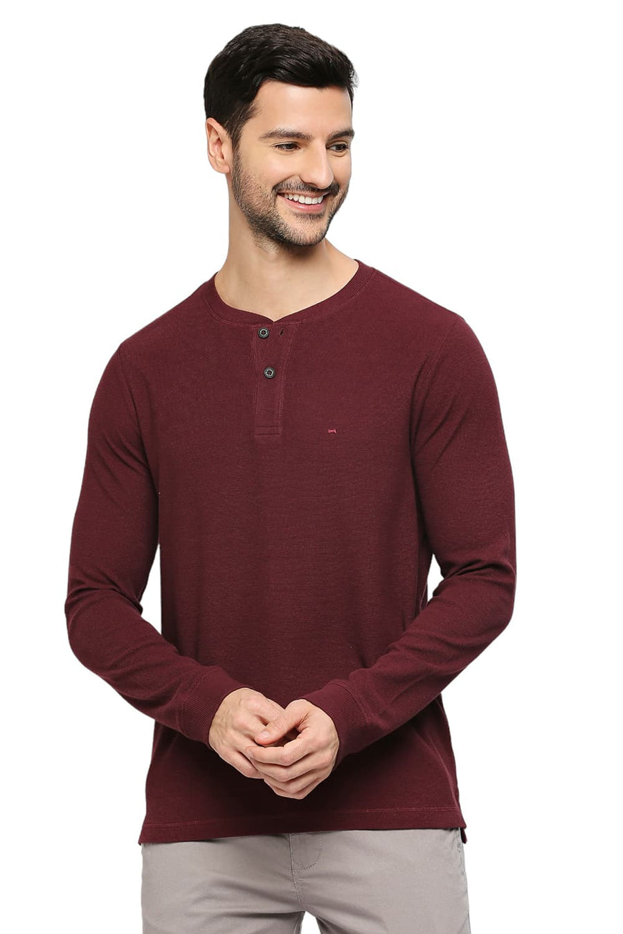 BASICS MUSCLE FIT PORT ROYALE COTTON POLYESTER SOLID HENLEY T-SHIRTS