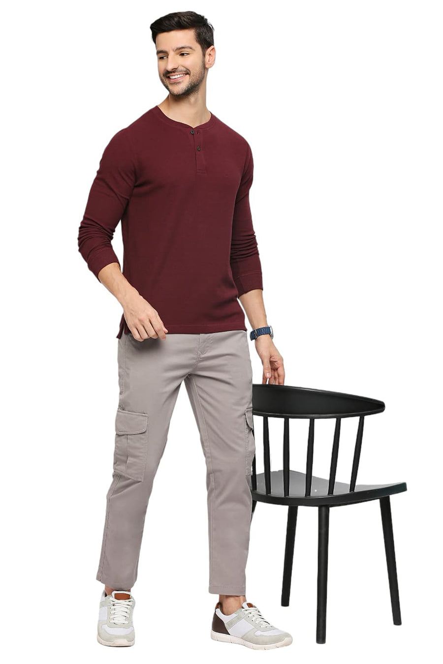 BASICS MUSCLE FIT PORT ROYALE COTTON POLYESTER SOLID HENLEY T-SHIRTS
