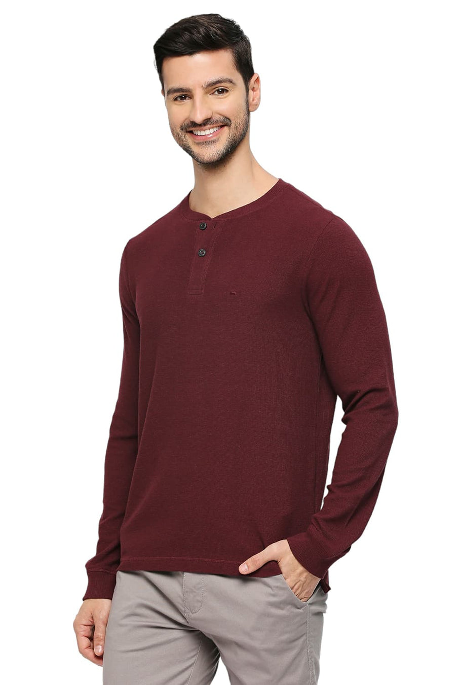 BASICS MUSCLE FIT PORT ROYALE COTTON POLYESTER SOLID HENLEY T-SHIRTS
