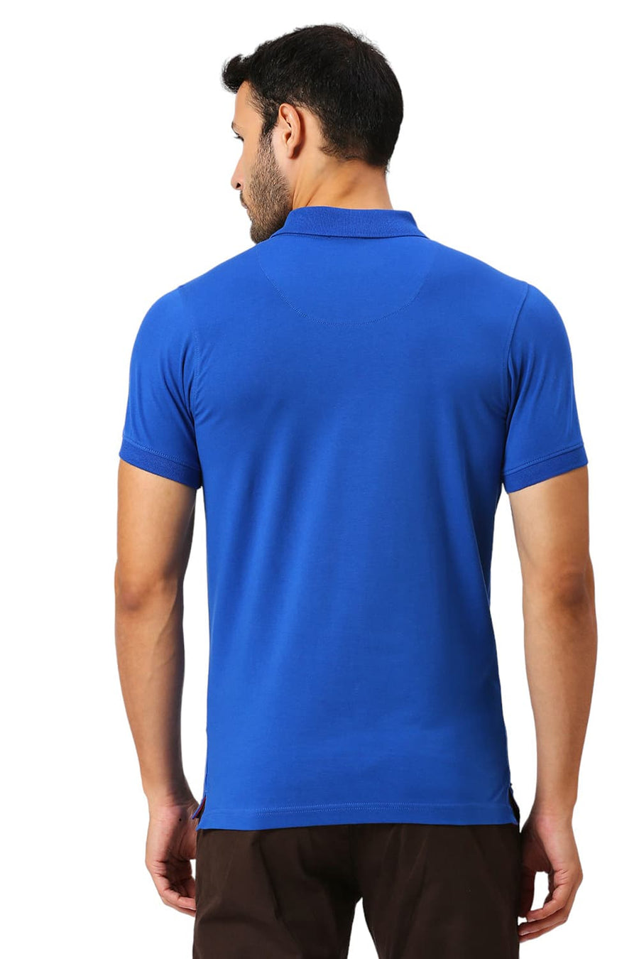 BASICS MUSCLE FIT LAPIS BLUE COTTON STRETCH SOLID POLO T-SHIRTS