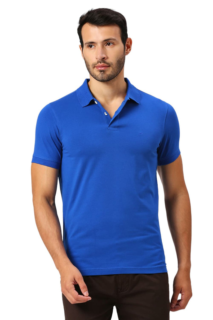BASICS MUSCLE FIT LAPIS BLUE COTTON STRETCH SOLID POLO T-SHIRTS
