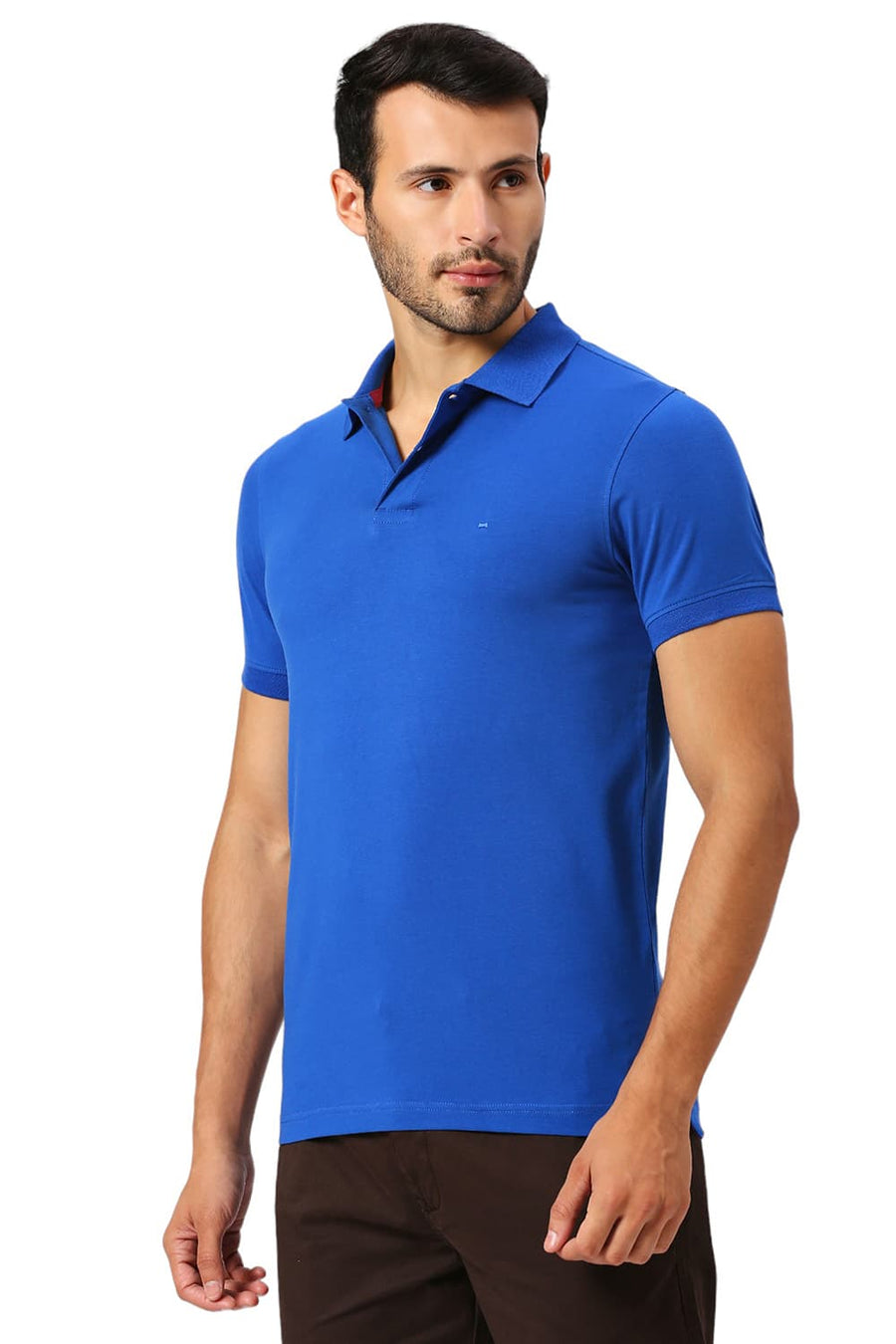 BASICS MUSCLE FIT LAPIS BLUE COTTON STRETCH SOLID POLO T-SHIRTS