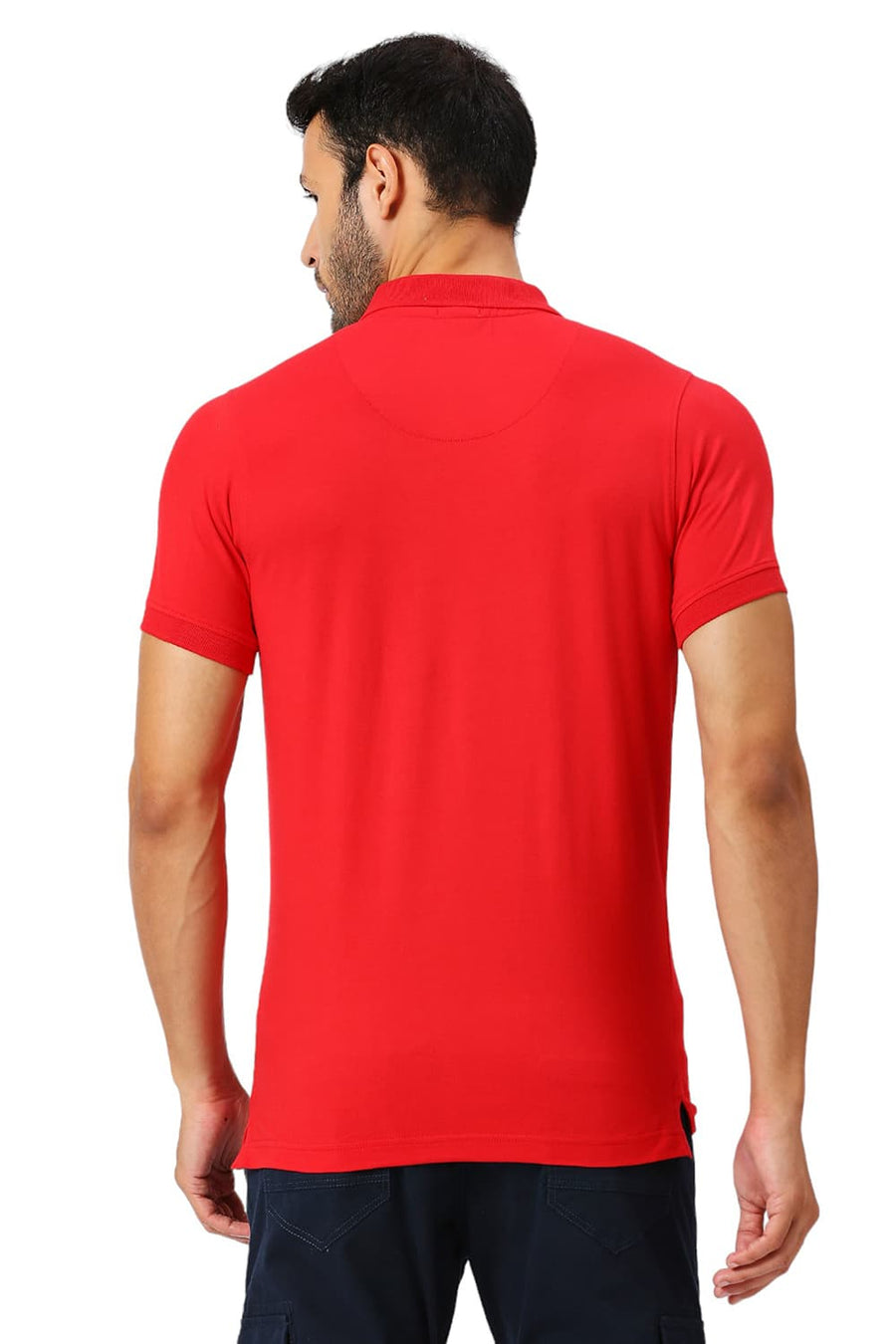BASICS MUSCLE FIT RACING RED COTTON STRETCH SOLID POLO T-SHIRTS