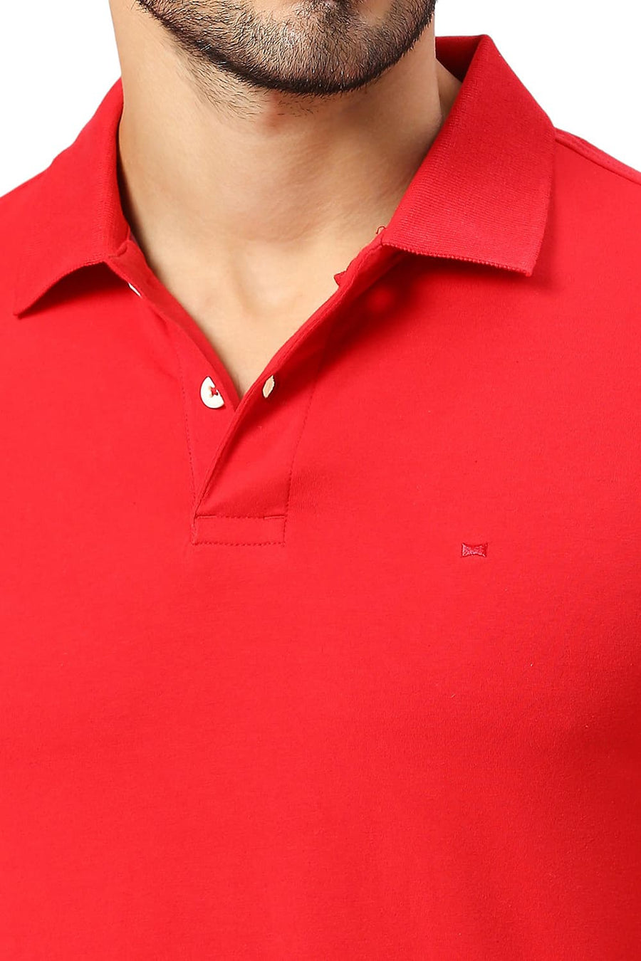 BASICS MUSCLE FIT RACING RED COTTON STRETCH SOLID POLO T-SHIRTS