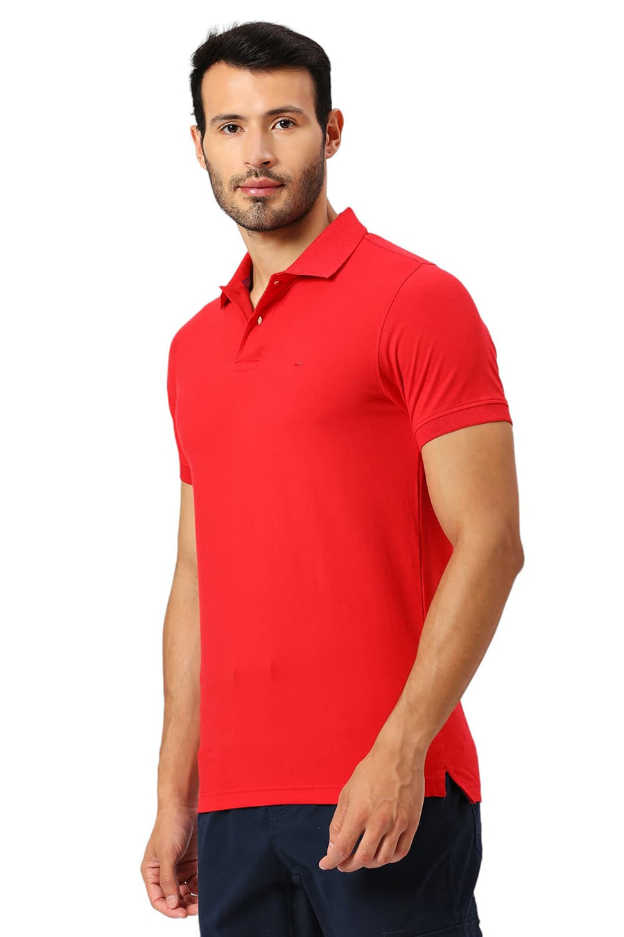 BASICS MUSCLE FIT RACING RED COTTON STRETCH SOLID POLO T-SHIRTS