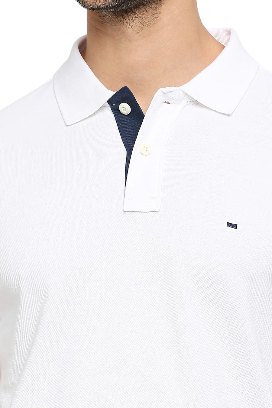 BASICS MUSCLE FIT BRIGHT WHITE COTTON SOLID POLO T-SHIRTS
