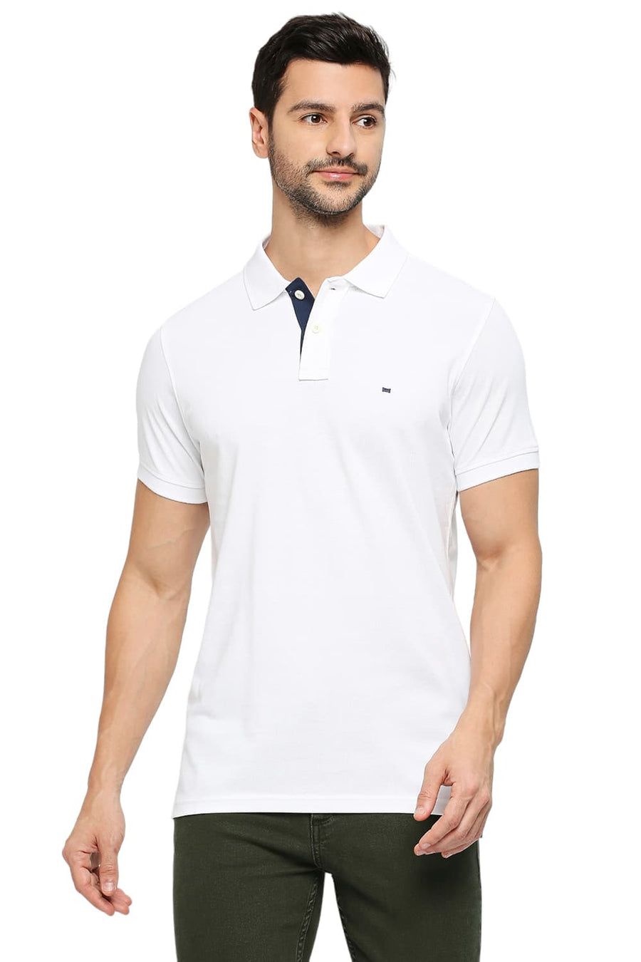 BASICS MUSCLE FIT BRIGHT WHITE COTTON SOLID POLO T-SHIRTS