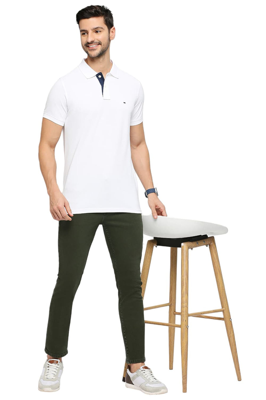 BASICS MUSCLE FIT BRIGHT WHITE COTTON SOLID POLO T-SHIRTS