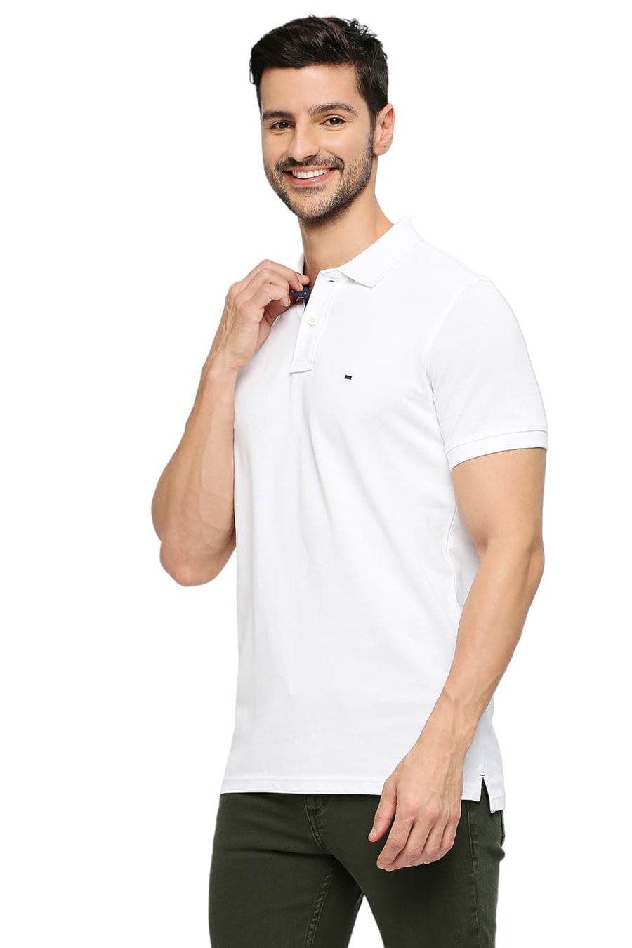 BASICS MUSCLE FIT BRIGHT WHITE COTTON SOLID POLO T-SHIRTS