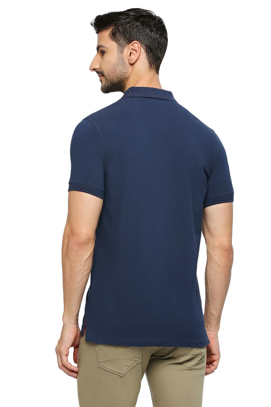 BASICS MUSCLE FIT PEGEANT BLUE COTTON SOLID POLO T-SHIRTS