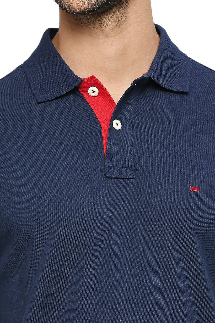 BASICS MUSCLE FIT PEGEANT BLUE COTTON SOLID POLO T-SHIRTS