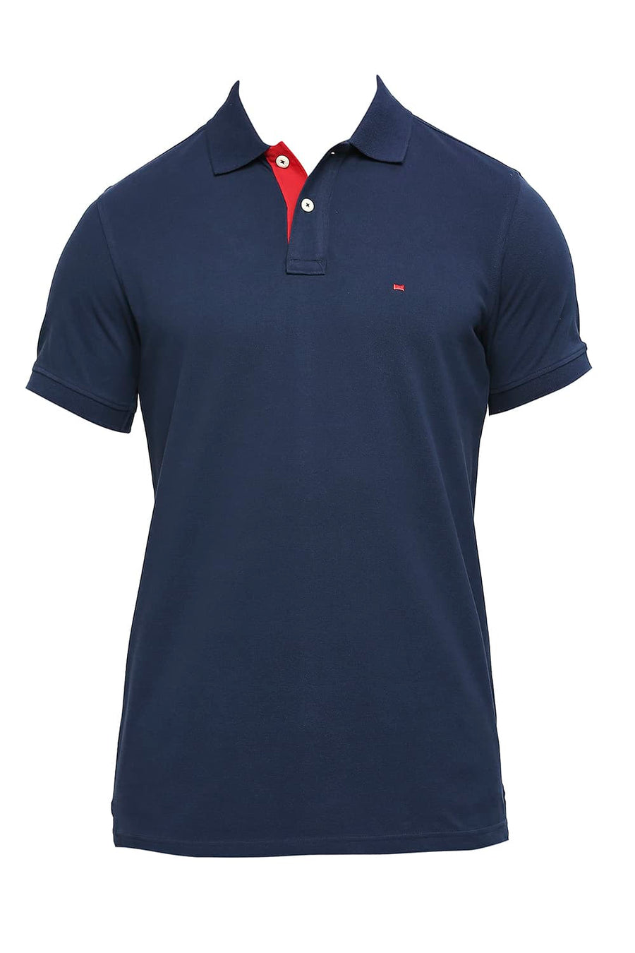 BASICS MUSCLE FIT PEGEANT BLUE COTTON SOLID POLO T-SHIRTS