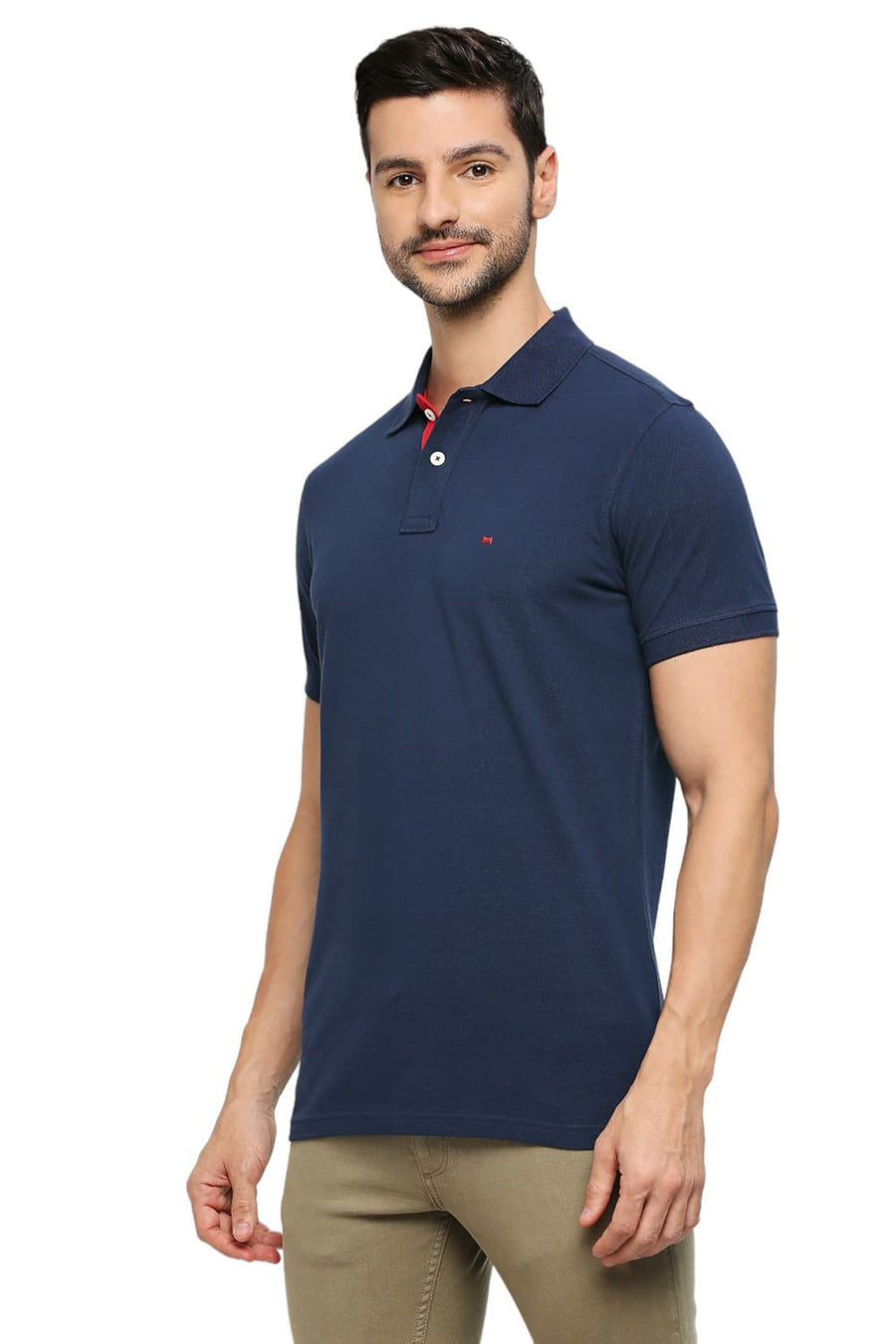 BASICS MUSCLE FIT PEGEANT BLUE COTTON SOLID POLO T-SHIRTS
