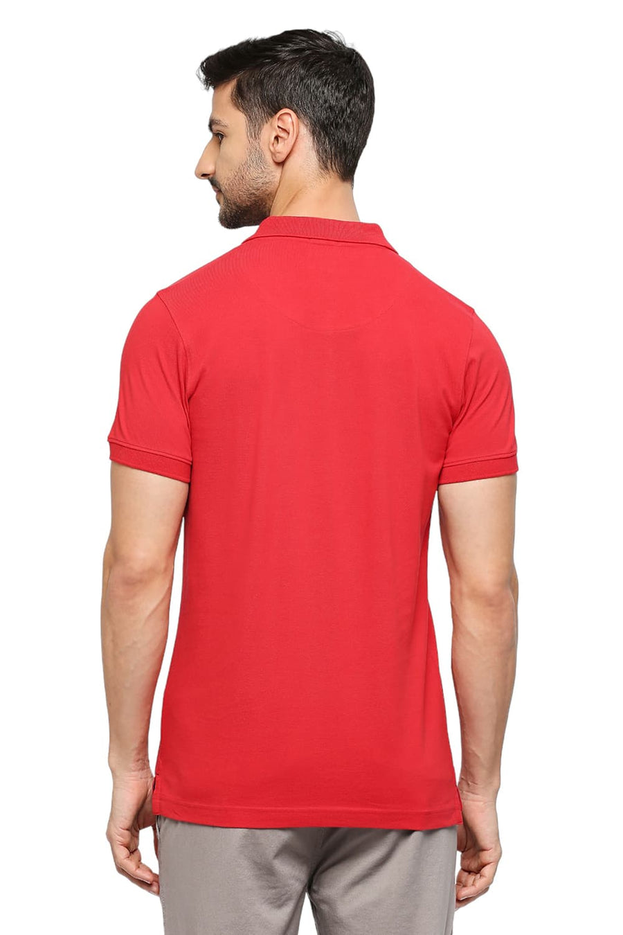 BASICS MUSCLE FIT URBAN RED COTTON SOLID POLO T-SHIRTS