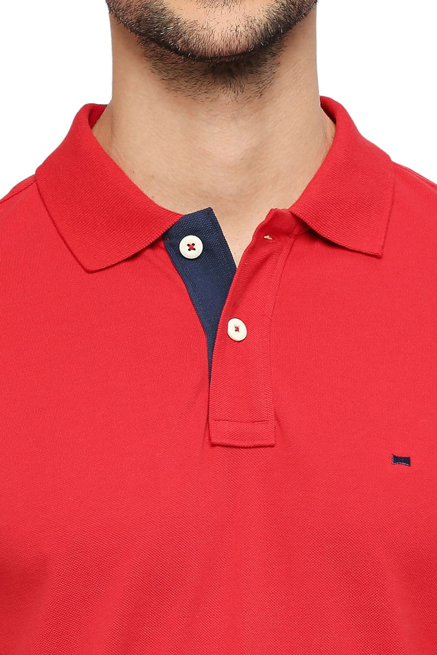 BASICS MUSCLE FIT URBAN RED COTTON SOLID POLO T-SHIRTS