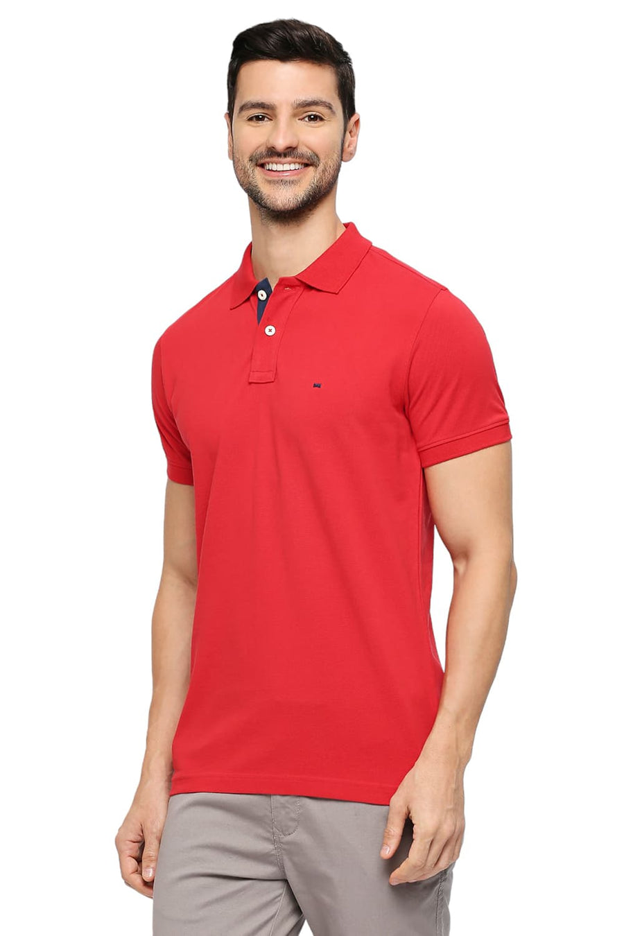 BASICS MUSCLE FIT URBAN RED COTTON SOLID POLO T-SHIRTS