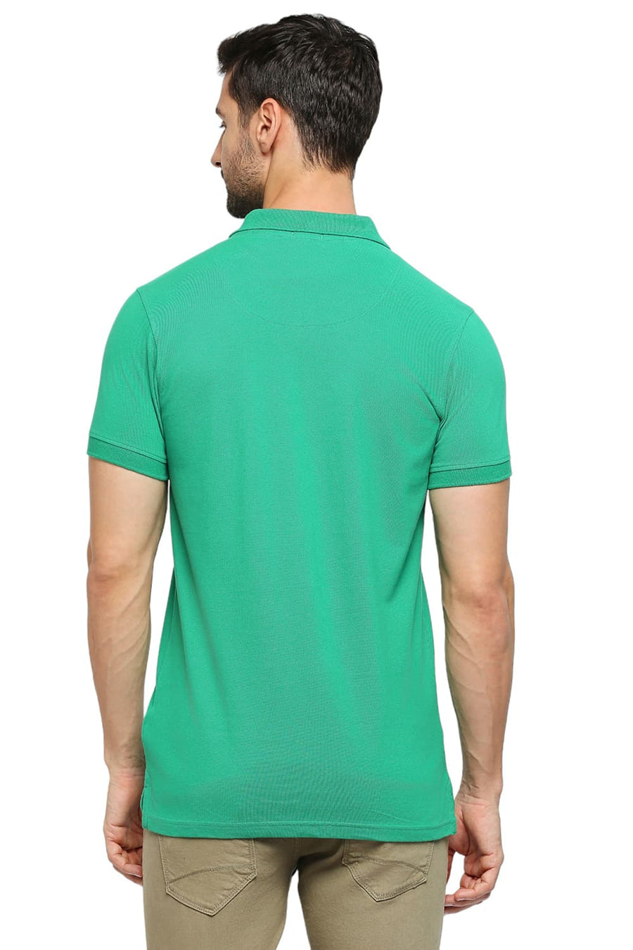 BASICS MUSCLE FIT GREEN TAMBOURINE COTTON SOLID POLO T-SHIRTS