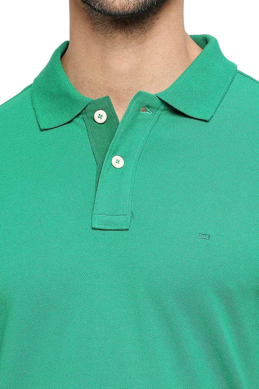 BASICS MUSCLE FIT GREEN TAMBOURINE COTTON SOLID POLO T-SHIRTS
