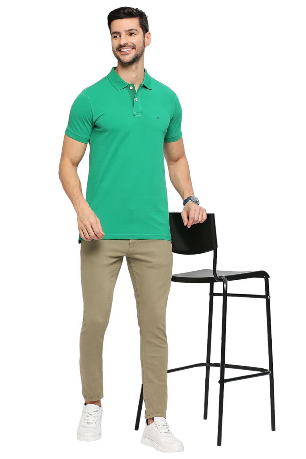 BASICS MUSCLE FIT COTTON SOLID POLO T-SHIRTS