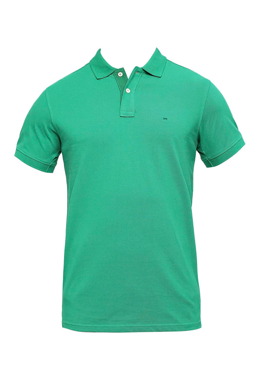 BASICS MUSCLE FIT GREEN TAMBOURINE COTTON SOLID POLO T-SHIRTS