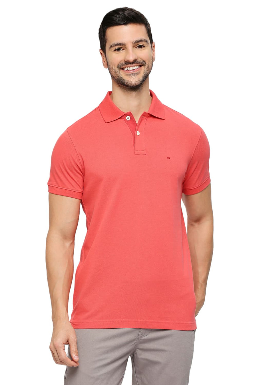 BASICS MUSCLE FIT CAYENNE COTTON SOLID POLO T-SHIRTS