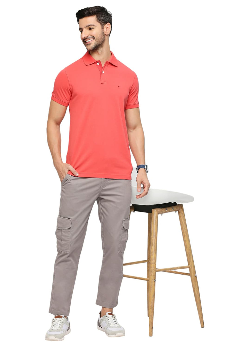 BASICS MUSCLE FIT CAYENNE COTTON SOLID POLO T-SHIRTS