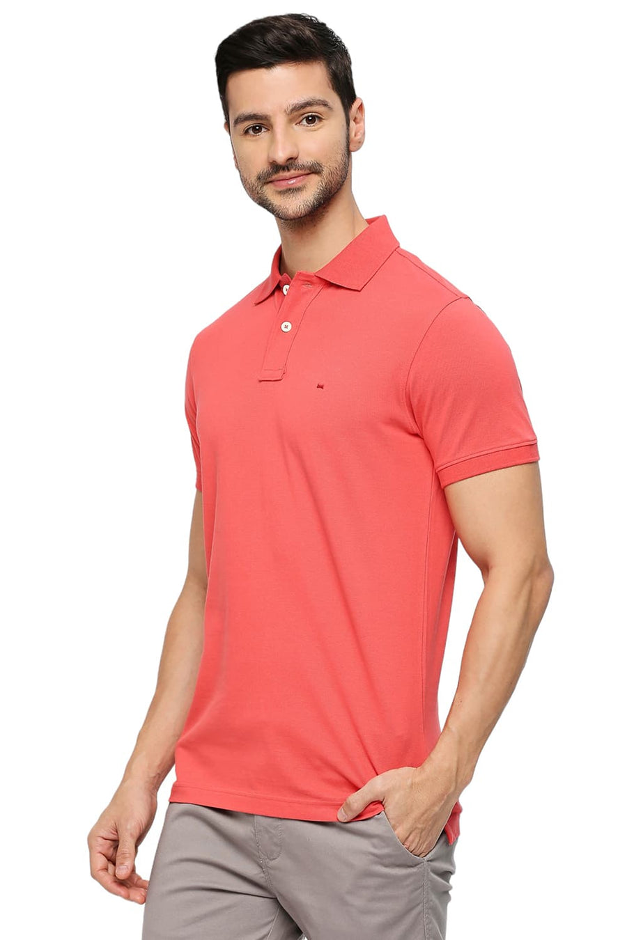 BASICS MUSCLE FIT CAYENNE COTTON SOLID POLO T-SHIRTS