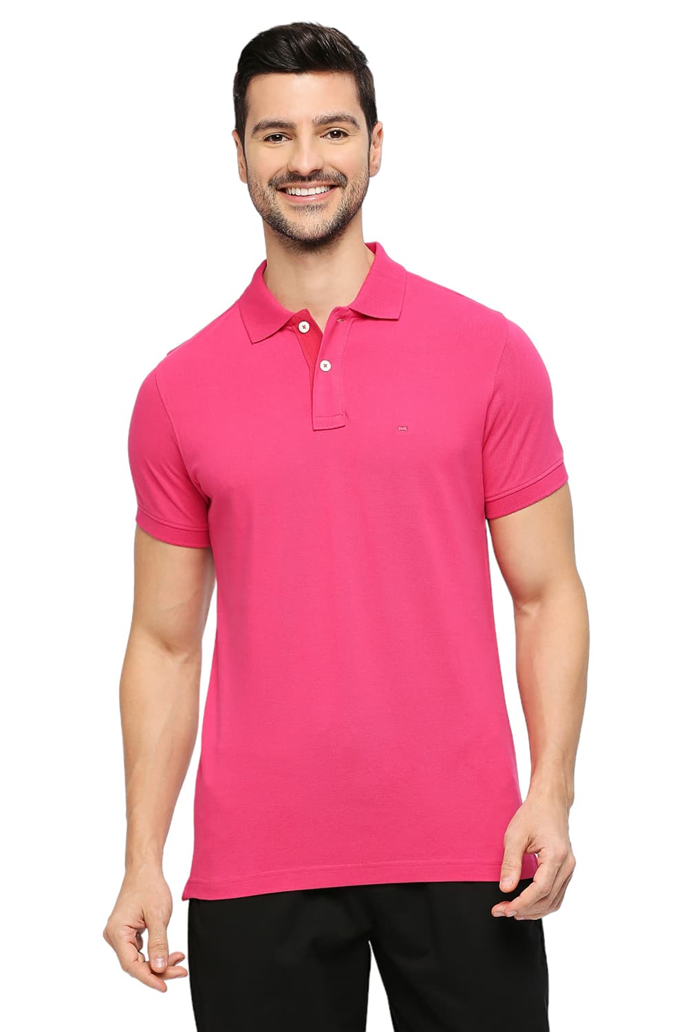 BASICS MUSCLE FIT COTTON SOLID POLO T-SHIRTS