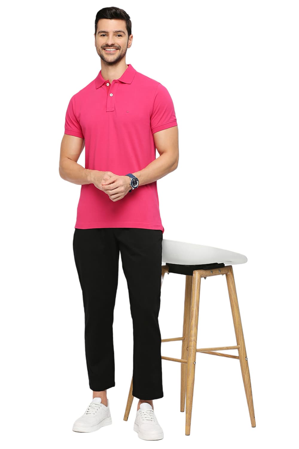 BASICS MUSCLE FIT COTTON SOLID POLO T-SHIRTS