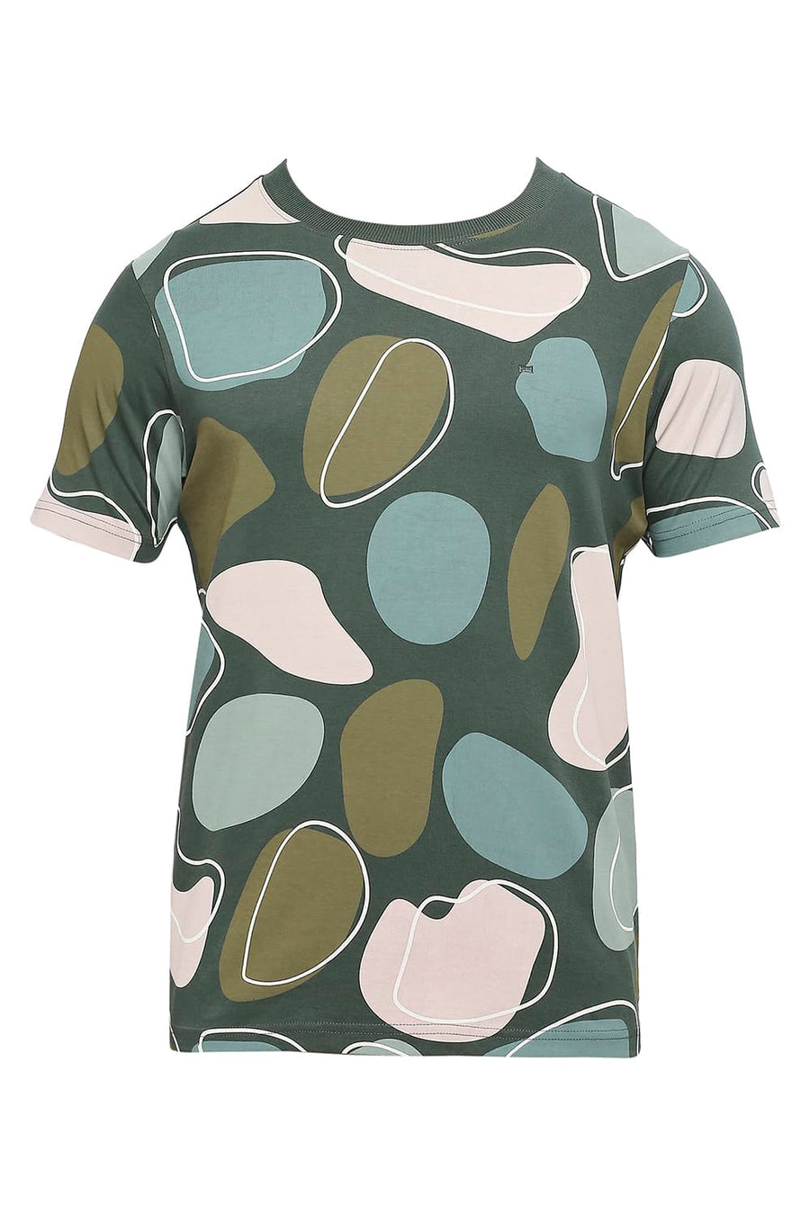 BASICS MUSCLE FIT JUNGLE GREEN COTTON PRINTED CREW T-SHIRTS