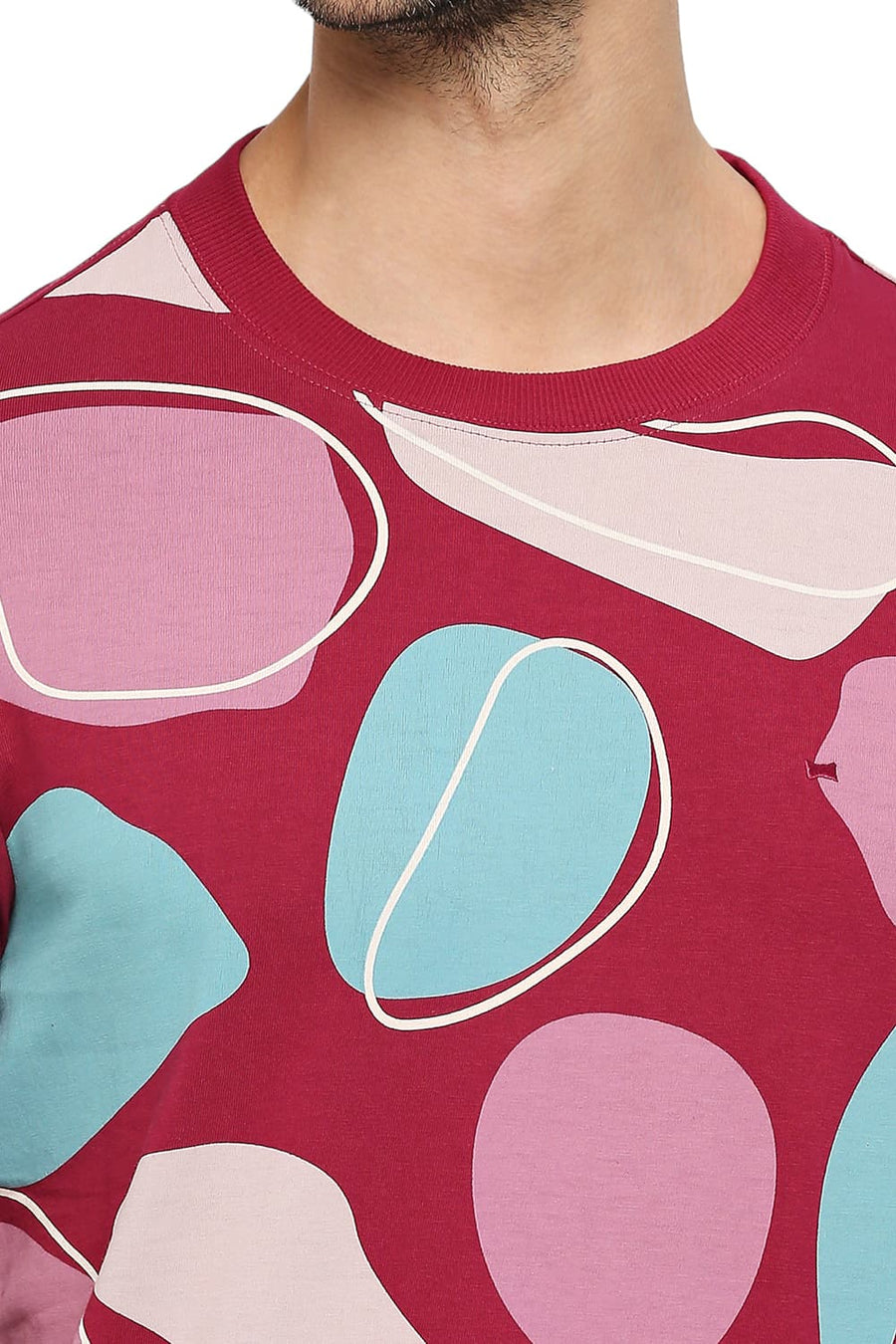 BASICS MUSCLE FIT BEAUJOLAIS COTTON PRINTED CREW T-SHIRTS