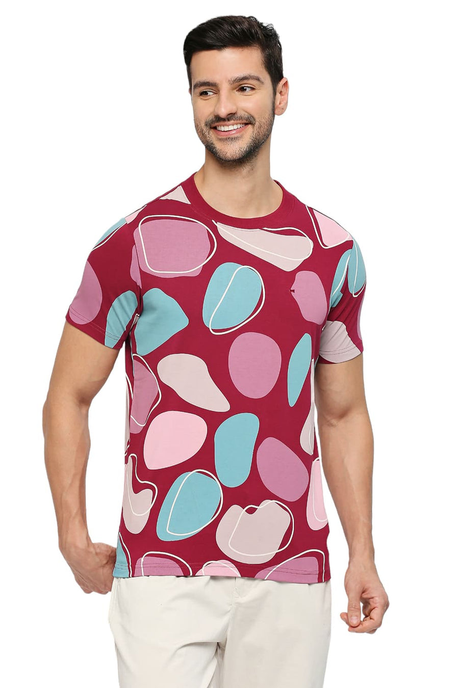 BASICS MUSCLE FIT BEAUJOLAIS COTTON PRINTED CREW T-SHIRTS