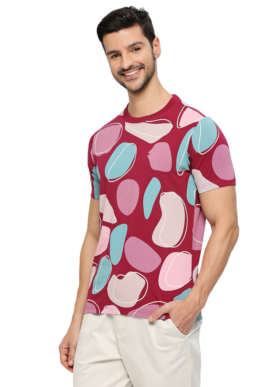 BASICS MUSCLE FIT BEAUJOLAIS COTTON PRINTED CREW T-SHIRTS