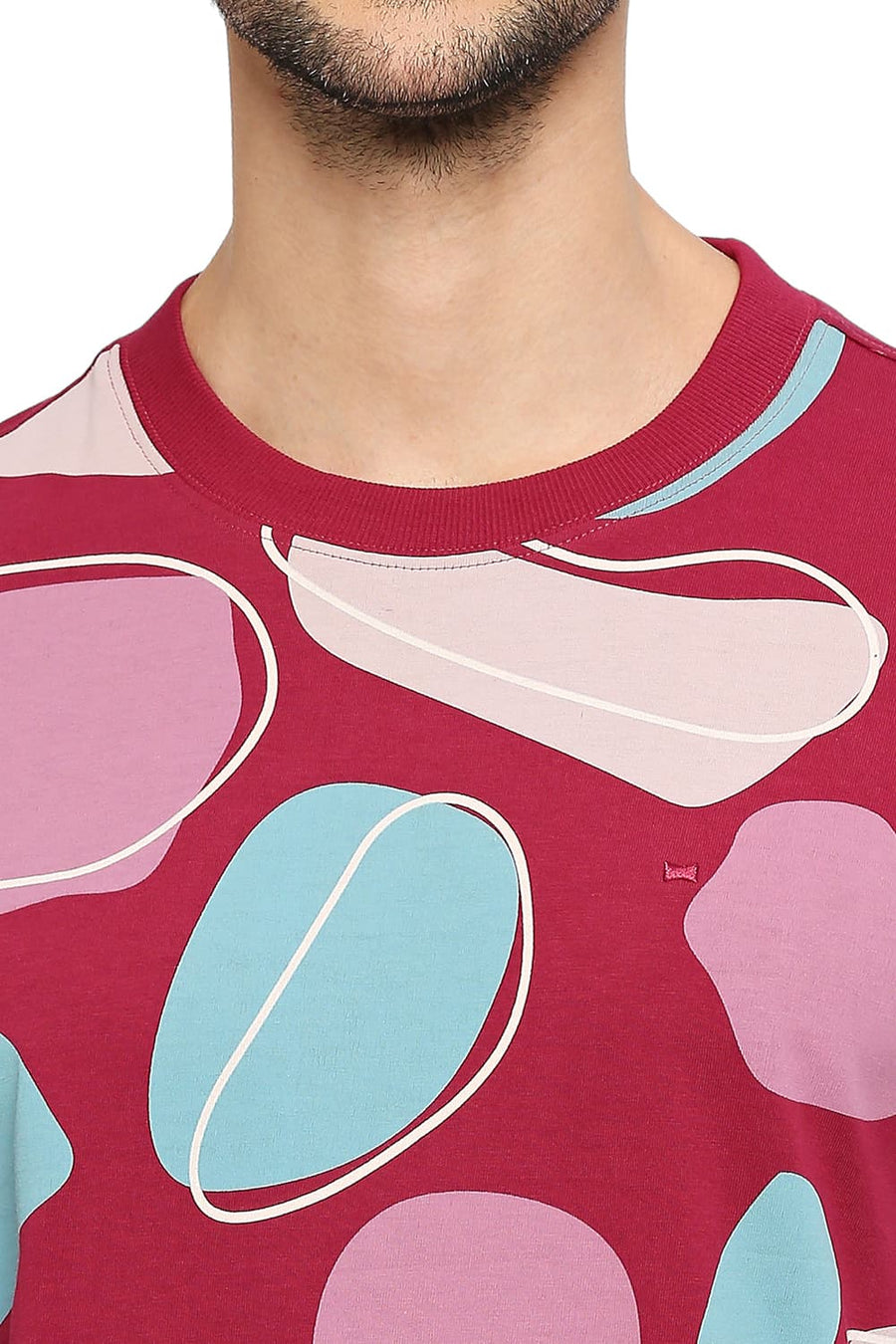 BASICS RELAXED FIT BEAUJOLAIS COTTON PRINTED CREW T-SHIRTS