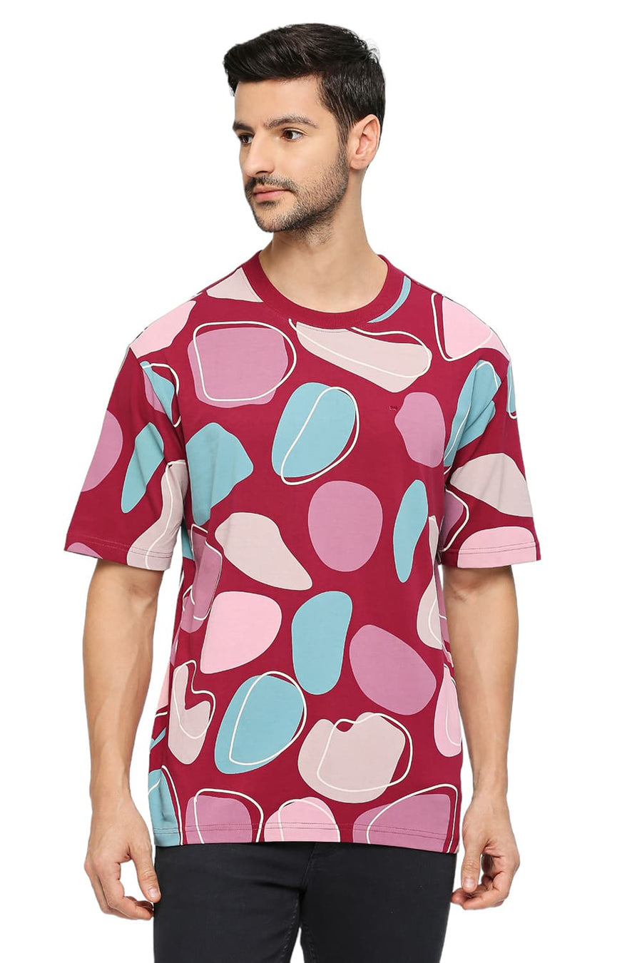 BASICS RELAXED FIT BEAUJOLAIS COTTON PRINTED CREW T-SHIRTS