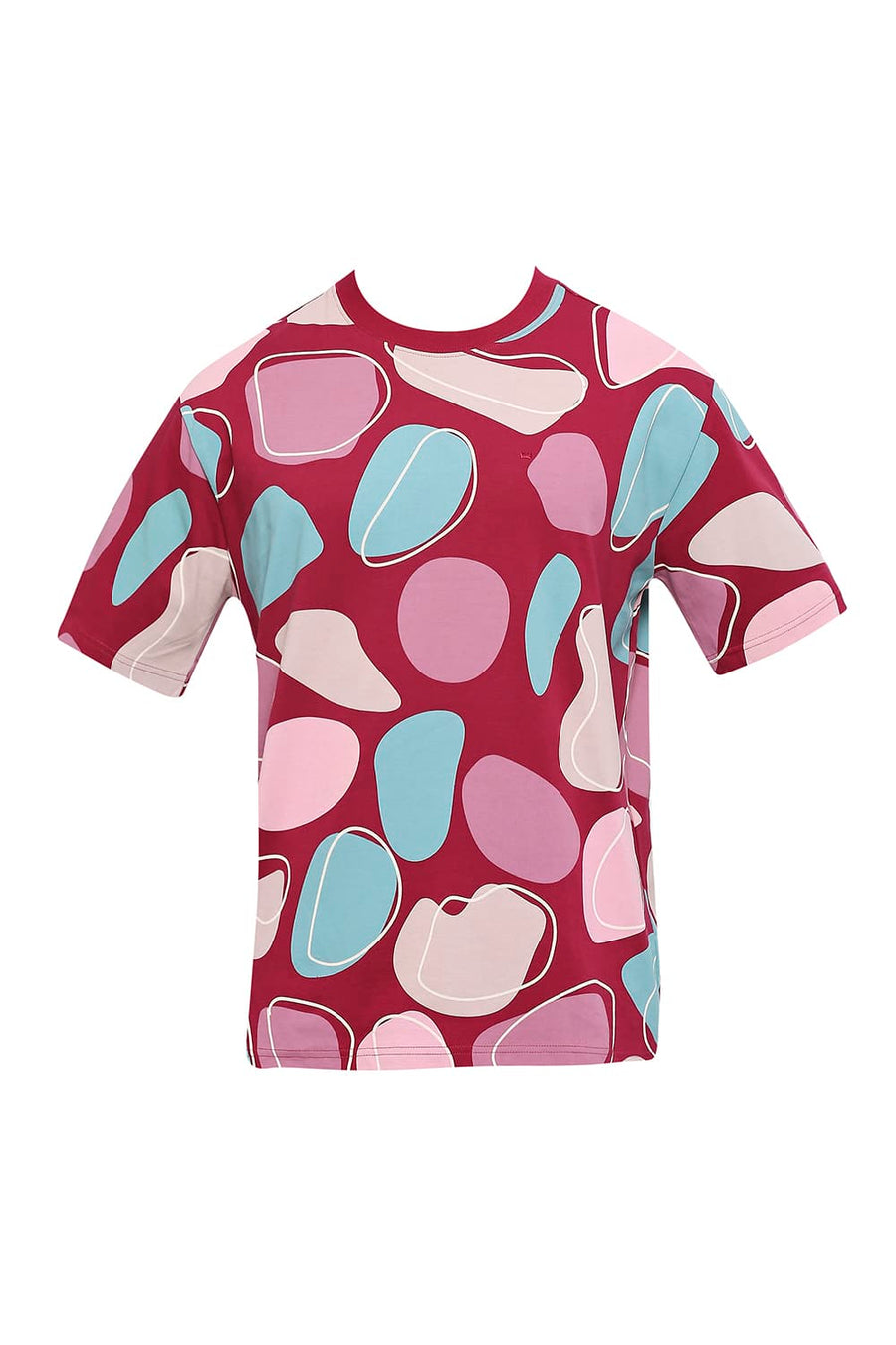 BASICS RELAXED FIT BEAUJOLAIS COTTON PRINTED CREW T-SHIRTS